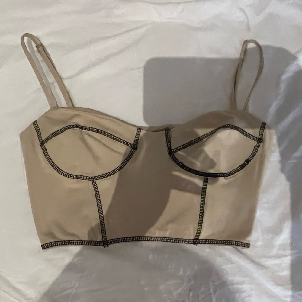 Beige + black princess polly corset top